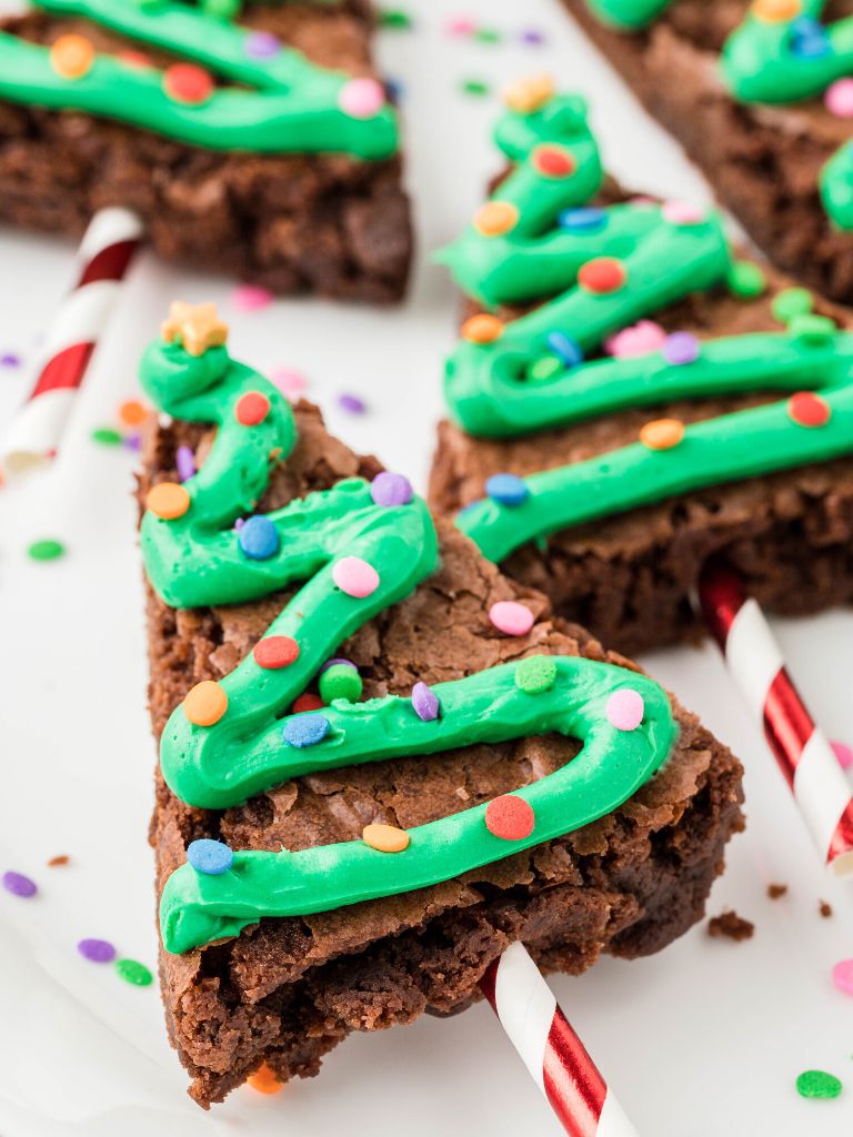 brownie au chocolat en forme sapin de noel