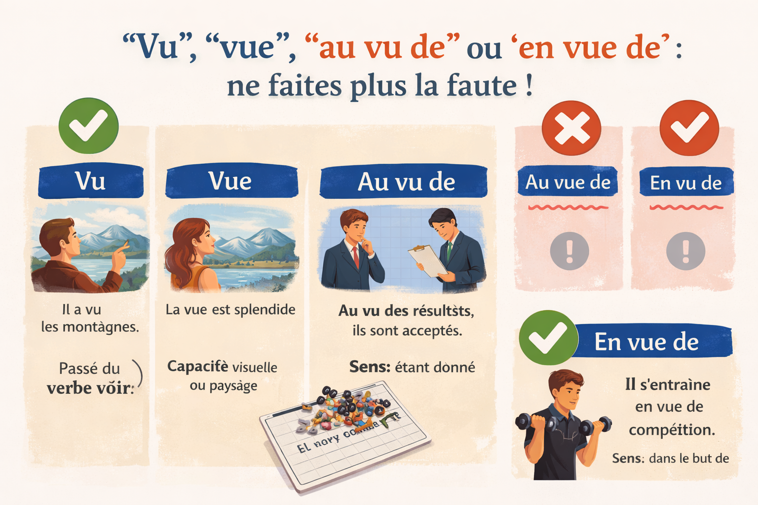 Vu », « vue », « au vu de » ou « en vue de » : ne faites plus la faute ! Vu », « vue », « au vu de » ou « en vue de » : ne faites plus la faute !