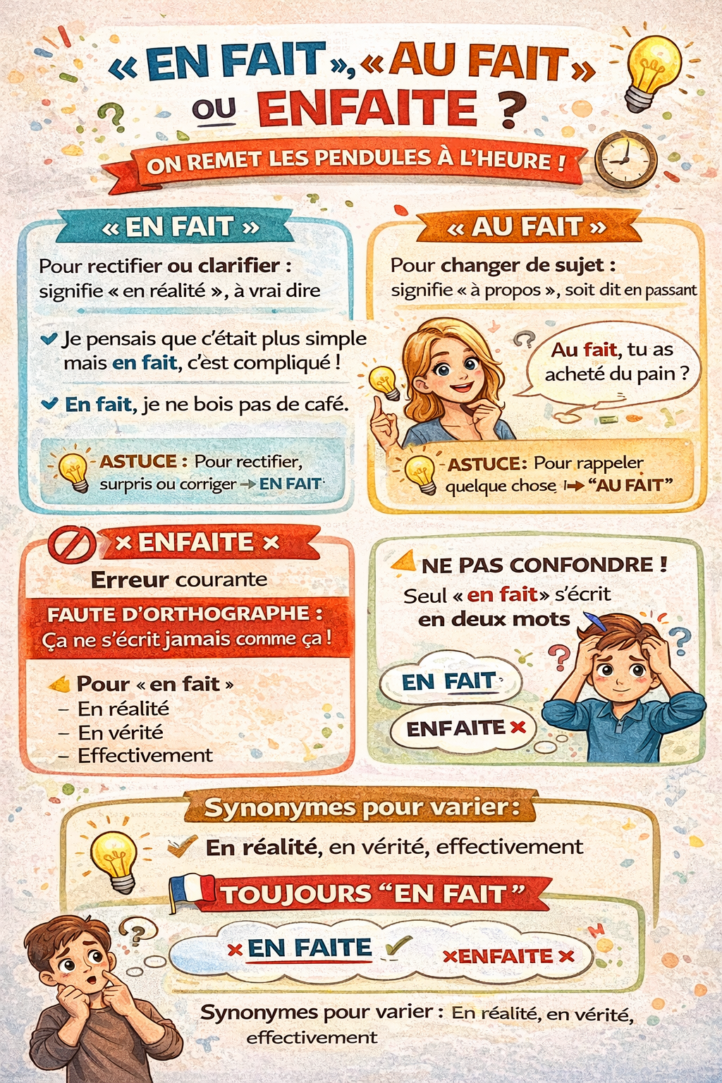 "En fait", "enfaite" ou "au fait" : quelle orthographe utiliser ?