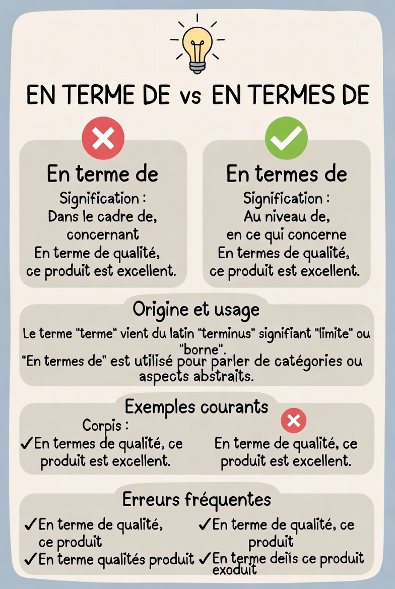 Différence : « en terme de » ou « en termes de » ? Différence : "en terme de" ou "en termes de" ?
